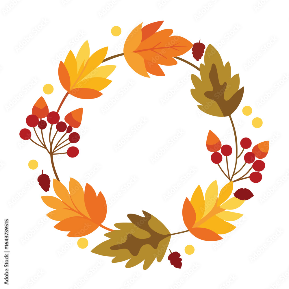 Fototapeta premium Charming hand drawn autumn wreath with vibrant berries and pine elements perfect for seasonal designs