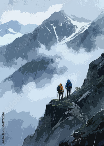 nature mountain climbers Illustrator Artwork design template poster