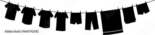 clean clothes drying on a clothesline outside vector isolated