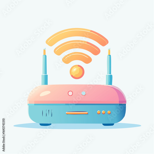 Cute Pastel Router Illustration with Wireless Signal for Internet
