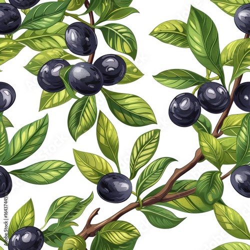 Black olives seamless pattern. Vector cartoon flat illustration. Food background.