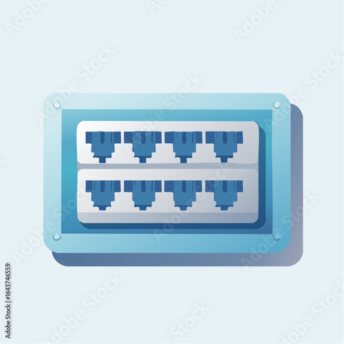 Blue Ethernet Port Hub Icon for Data Transfer and Network Connection