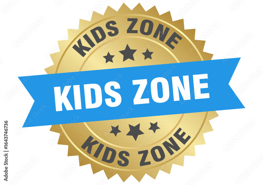 Obraz premium kids zone. kids zone round blue and gold label isolated on transparent background