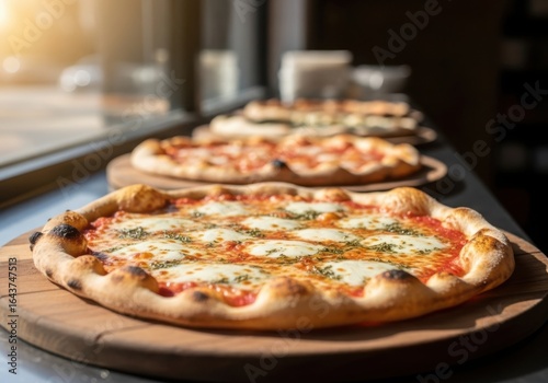 Wallpaper Mural Several delicious pizzas with melted cheese and herbs arranged in a row Torontodigital.ca