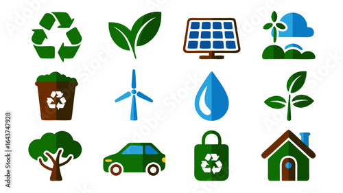 Ecology and environmental protection icons depicting renewable energy sources