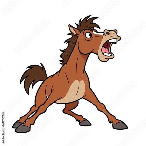Cartoon horse rearing and shouting with a fierce expression  