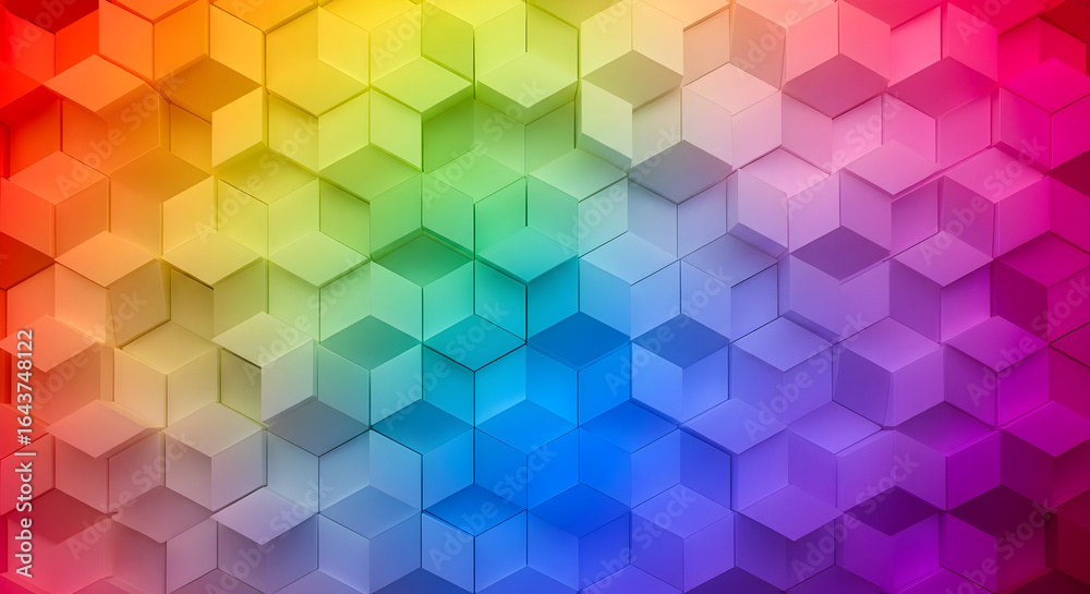 Vibrant geometric hexagon pattern in a rainbow gradient across a seamless tile-like surface Vibrant geometric hexagon pattern in a rainbow gradient across a seamless tile-like surface