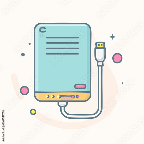 Modern illustration of power bank with a USB cable vector design
