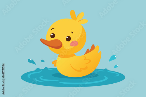 tiny duckling splashing in a puddle  smiling  .eps