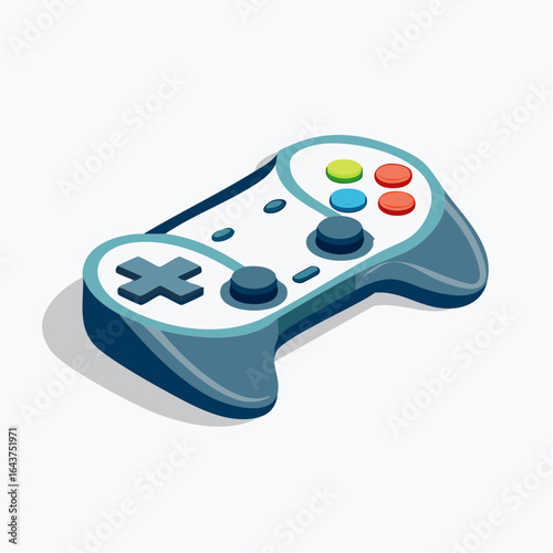 Isometric Console Game Controller Design with Colorful Buttons on White