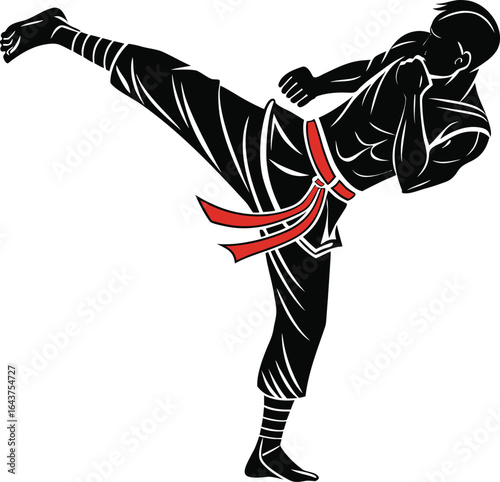 Vector illustration of a cartoon woman warrior with a sword, a sporty drawing of a person for martial arts