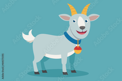 friendly goat with bell around its neck and silly .eps