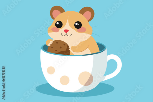 hamster in a teacup nibbling a cookie  .eps