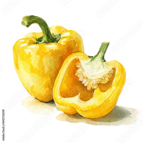 My Watercolor illustration, chopped bell pepper in yellow painting isolated on a white background, illustration, AI painting design, vector illustration set, eps format	