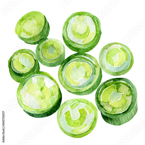 My Watercolor illustration, chopped green onions painting isolated on a white background, illustration, AI painting design, vector illustration set, eps format	