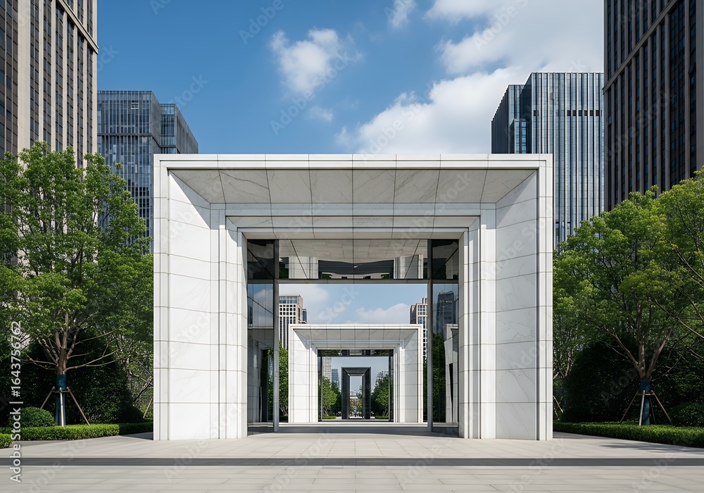 Fototapeta premium Modern office building with columns in London against a blue sky
