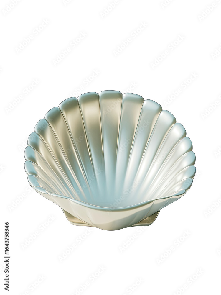 Fototapeta premium A metallic shell-shaped bowl against a black background.