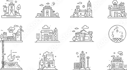 Set of Minimalist Real Estate House Icons – Line Art Collection