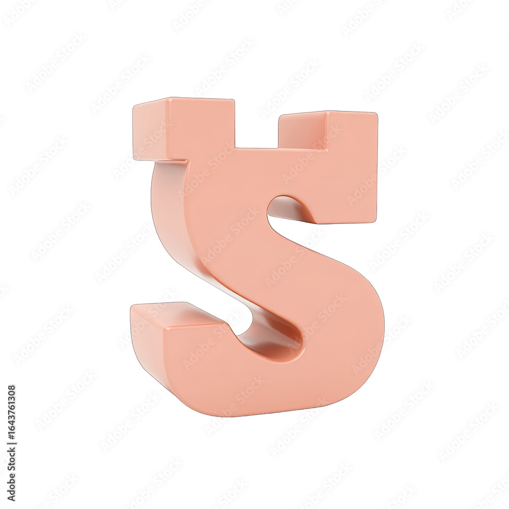 Peachy-toned uppercase letter S in a 3D design. Peachy-toned uppercase letter S in a 3D design.