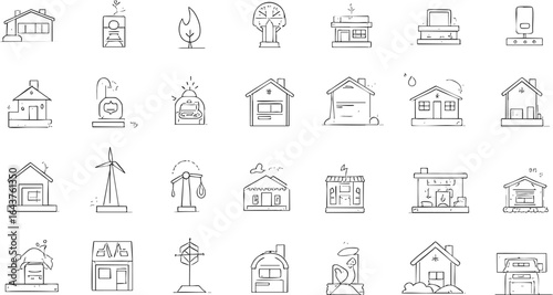 Set of Minimalist Real Estate House Icons – Line Art Collection