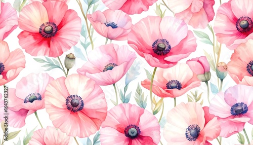 Delicate floral print, soft pink poppies