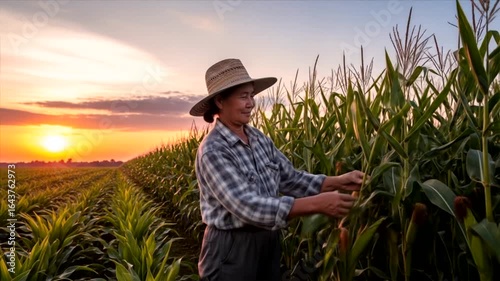 Sunset at the Cornfield: A Farmer's Peaceful Evening