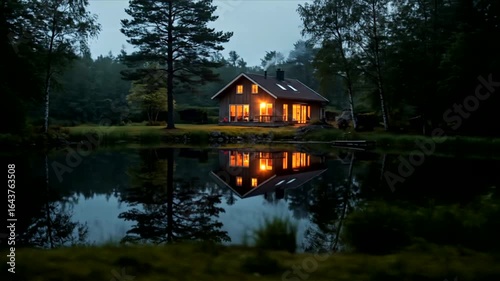 Serene Lakeside Cabin at Dusk