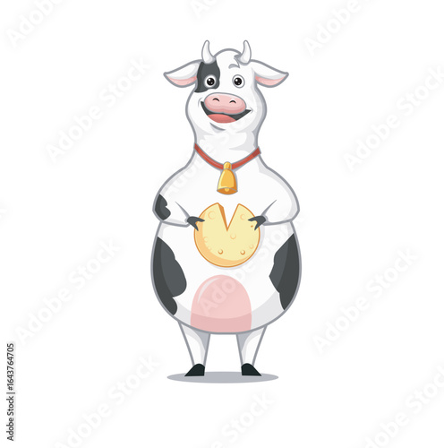 cow holding cheese mascot character vector illustration 