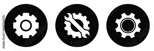 Art & Gears collection. Gear settings icons. Set of black gear wheels. Mechanics icon vector set. Engineering symbol vector illustration