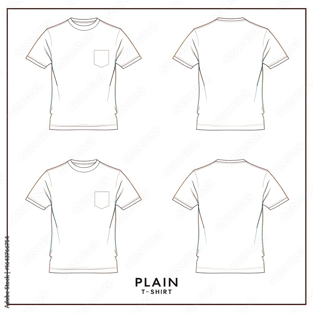 Naklejka premium Professional Technical Drawing – T-Shirt Front, Back, Side