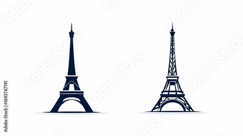 Eiffel Tower Depicted Two illustrations in Paris, France