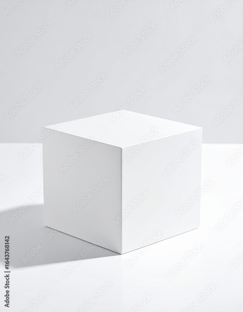 Naklejka premium Blank white cube on a light background