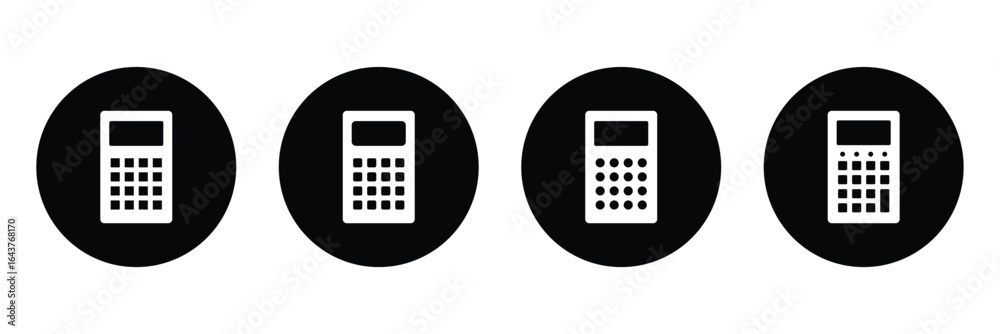 Fototapeta premium Flat design calculator pictograms, Collection of calculator illustrations, Line art calculator icons, Flat design calculator icon set for finance, accounting, and school projects. Vector illustration