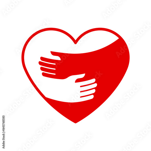 Hands embracing red heart with love