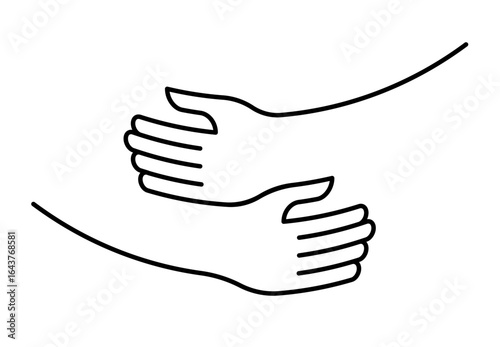 Human hands holding, hands embracing something doodle hand drawn icon. Outline drawing human hands holding line clipart symbol
