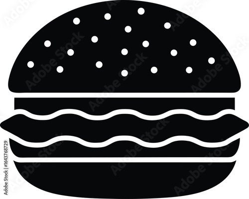 Minimalist burger silhouette icon isolated on transparent background