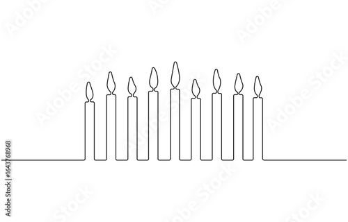 Happy Hanukkah menorah one continuous line, icon.