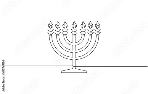 Happy Hanukkah menorah one continuous line, icon.