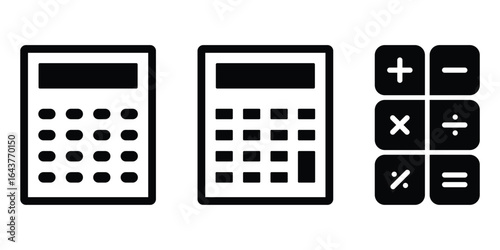 Calculator icon collection in black and white. Calculator icon vector isolated on white background. Vector calculator icon. Calculator outline and fill icon. Vector EPS 10