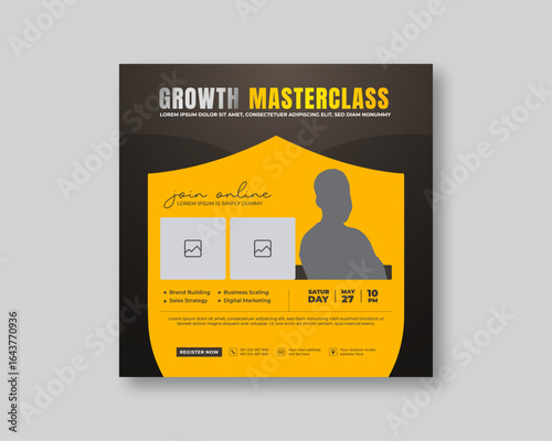 Growth masterclass webinar banner design for business seminar and online event promotion