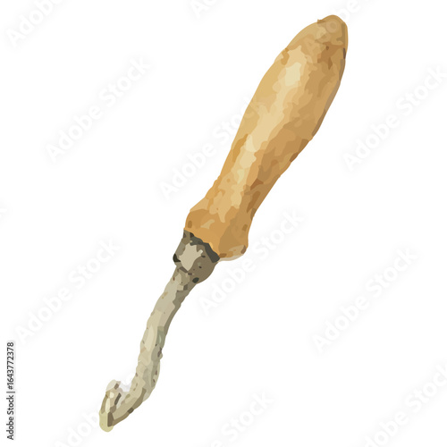 Wooden Handle Sewing Awl Watercolor Illustration