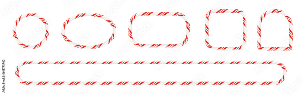 Obraz premium Candy cane Christmas frame with red, green, and white stripes PNG. Festive striped candy lollipop border for holiday greeting cards and invitations.