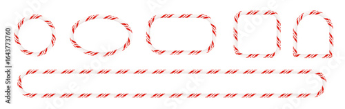 Candy cane Christmas frame with red, green, and white stripes PNG. Festive striped candy lollipop border for holiday greeting cards and invitations.
