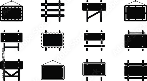 Collection of blank hanging signpost icons in silhouette style