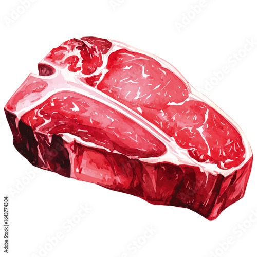 Watercolor Illustration of Raw Porterhouse Steak 