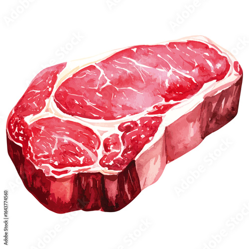 Watercolor Illustration of Raw Porterhouse Steak 