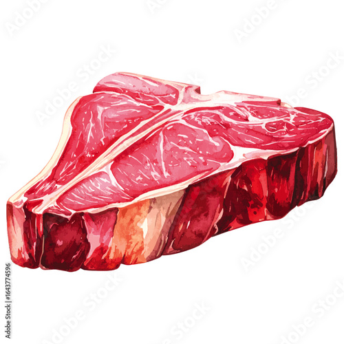 Watercolor Illustration of Raw Porterhouse Steak 