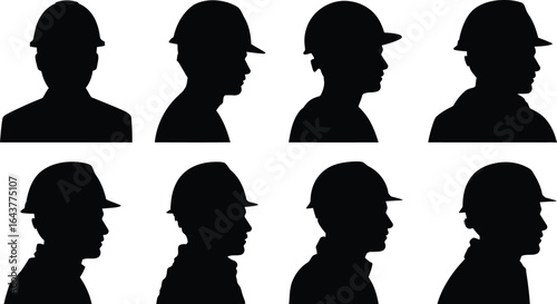 Construction worker hard hat silhouettes representing labor and industry