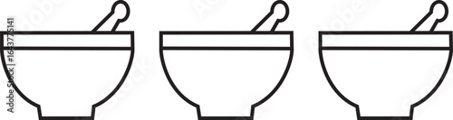 pestle and mortar icon thin flat outline style.mortar and pestle icon flat thin illustration 