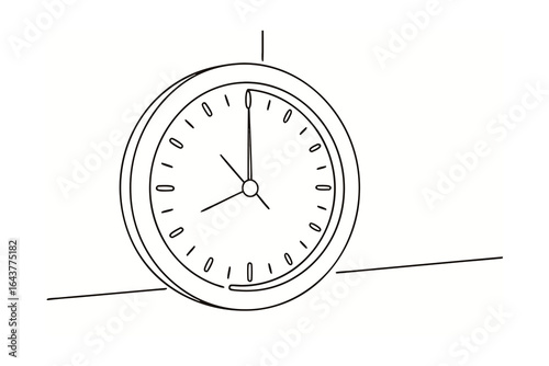 Minimalist single line drawing a round wall clock with hands time